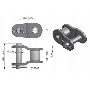 Półogniwo łańcucha wzmocnione P12A-1 ANSI A 60 (R1 3/4) WARYŃSKI