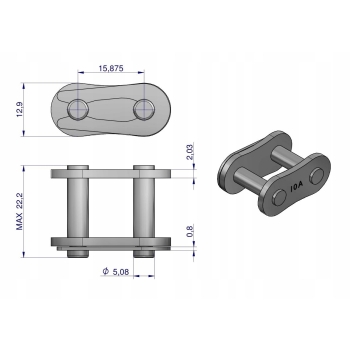 Zamek łańcucha wzmocniony Z10A-1 ANSI A 50 (R1 5/8) WARYŃSKI