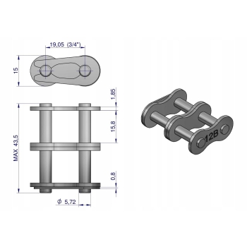 Zamek łańcucha 12B-2 (R2 3/4) WARYŃSKI