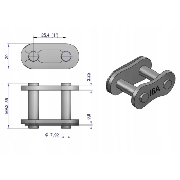 Zamek łańcucha wzmocniony Z16A-1 ANSI A 80 (R1 1) WARYŃSKI