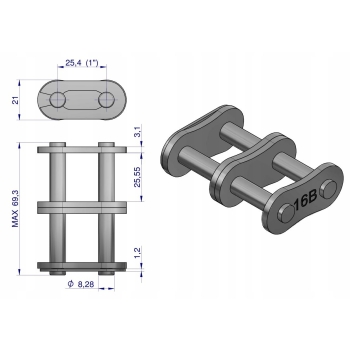 Zamek łańcucha 16B-2 (R2 1) WARYŃSKI