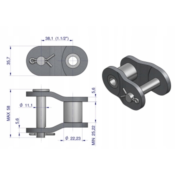 Półogniwo łańcucha przemysłowe P24AH-1 ANSI A 120H (R1 1.1/2) WARYŃSKI