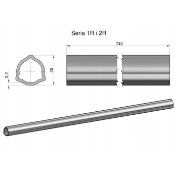 Rura wewnętrzna 2R, rura zewn. 1R wału WOM 36x3.2mm 740mm WARYŃSKI, WR2321740
