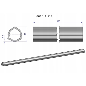 Rura wewnętrzna 2R, rura zewn. 1R wału WOM 36x3.2 mm 890 mm WARYŃSKI, WR2321890