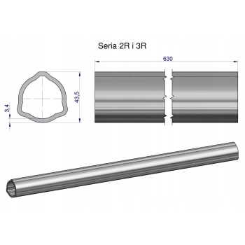 Rura zewnętrzna Seria 2R i 3R do wału WOM 43.5x3.4 mm 635 mm WARYŃSKI, WR2322635