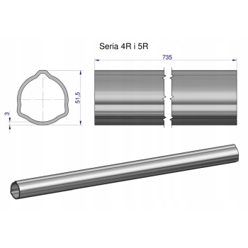 Rura zewnętrzna Seria 4R i 5R do wału WOM 51.5x3 mm 735 mm WARYŃSKI, WR2342735