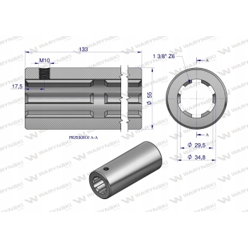 Tuleja WOM łącząca frezowana 133mm Z6 - 1 3/8 WARYŃSKI