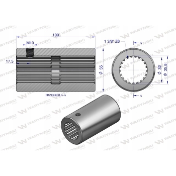 Tuleja WOM łącząca frezowana 100mm Z21 - 1 3/8 WARYŃSKI
