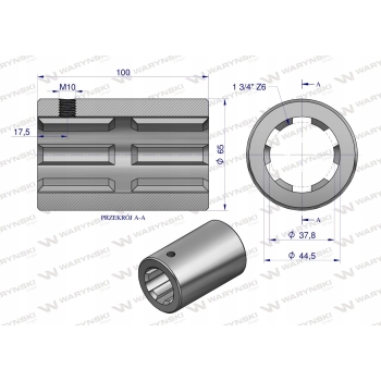Tuleja WOM łącząca frezowana 100mm Z6 - 1 3/4 WARYŃSKI