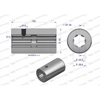 Tuleja WOM łącząca frezowana 100mm Z6 - 1 1/8 WARYŃSKI