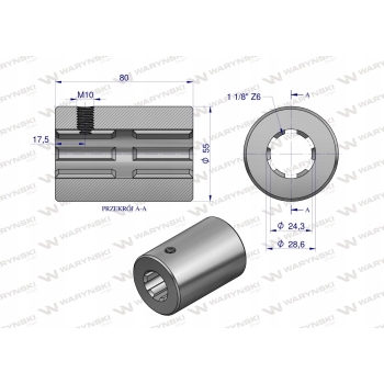 Tuleja WOM łącząca frezowana 80mm Z6 - 1 1/8 WARYŃSKI