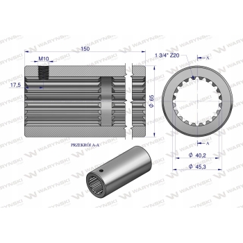 Tuleja WOM łącząca frezowana 150mm Z20 - 1 3/4 WARYŃSKI