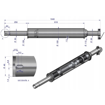 Tłumik okrągły 1040 mm 5kg URSUS C-360 (prosty) INOX WARYŃSKI
