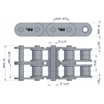 Łańcuch rolkowy prosta płytka 12B-2 (R2 3/4) 5 m WARYŃSKI