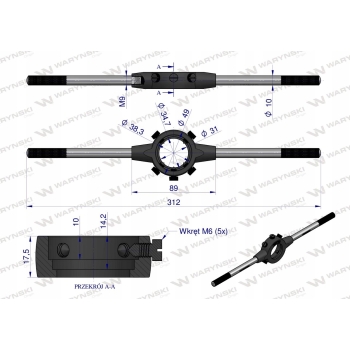 Oprawka 38x10 do narzynek ręcznych z gwintem drobnozwojnym M12-M14 WARYŃSKI