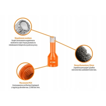 Otwornica diamentowa z uchwytem M14/12 mm TEGER