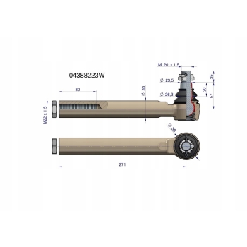 Przegub kierowniczy 271mm- M22x1,5 Deutz 04388223 WARYŃSKI