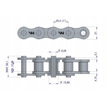 Łańcuch rolkowy 16B-1-104PZ (R1 1) adaptera A2H Rozrzutnik WARYŃSKI