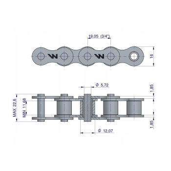 Łańcuch rolkowy 12B-1-68PZ R1 3/4 mech. zapadkowego Rozrzutnik WARYŃSKI