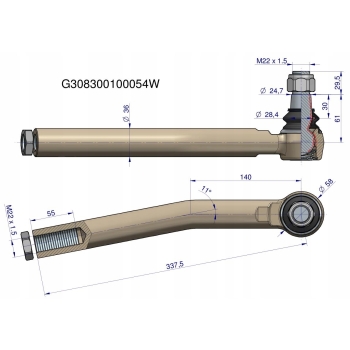 Przegub kierowniczy prawy M22x1.5 Fendt G308300100054 WARYŃSKI