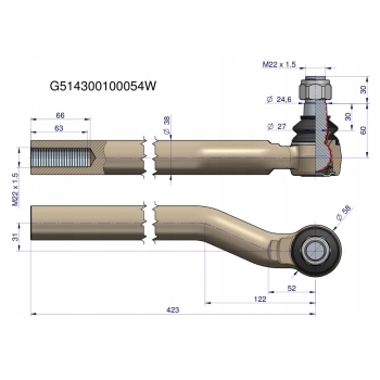 Przegub kierowniczy prawy M22x1.5 Fendt G514300100054 WARYŃSKI