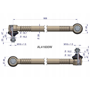Drążek kierowniczy 908mm John Deere AL41600 WARYŃSKI