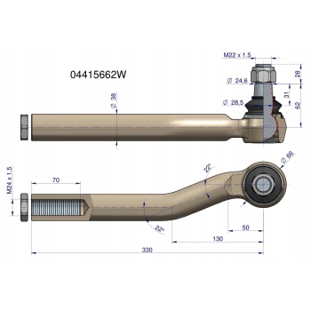 Przegub kierowniczy prawy M24x1.5 Deutz 04415662 WARYŃSKI
