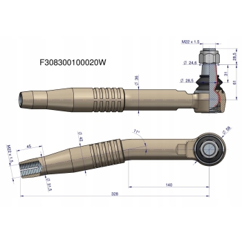 Przegub kierowniczy prawy M22x1.5 Fendt F308300100020 WARYŃSKI