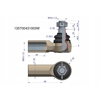 Przegub kierowniczy 95mm - 24x1,5 135700431003 WARYŃSKI
