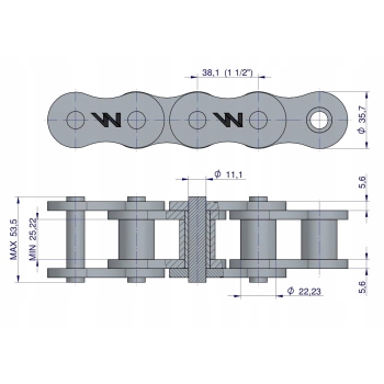 Łańcuch rolkowy wzmocniony przemysłowy 24AH1 ANSI A120H 1.1/2 2.5m WARYŃSKI