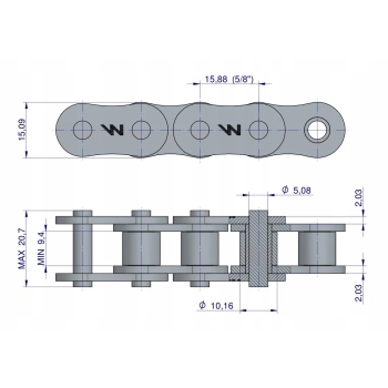 Łańcuch rolkowy wzmocniony 10A-1 ANSI A 50 (R1 5/8) 2.5m WARYŃSKI