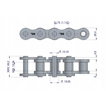 Łańcuch rolkowy wzmocniony przemysłowy 20BH-1 (R1 1.1/4) 5 m WARYŃSKI