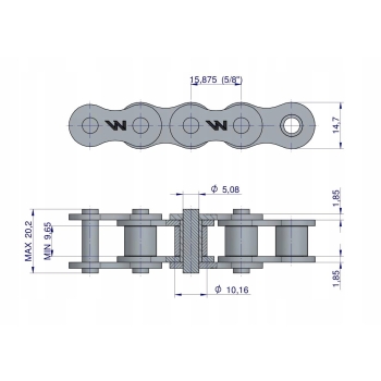 Łańcuch rolkowy wzmocniony przemysłowy 10BH-1 (R1 5/8) 5 m WARYŃSKI