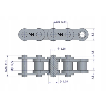 Łańcuch rolkowy wzmocniony przemysłowy 06BH-1 (R1 3/8) 5 m WARYŃSKI