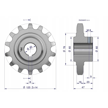 Koło łańcuchowe stalowe hart. Z-14 1 fi-30 Rozrzutnik 2219250030 WARYŃSKI