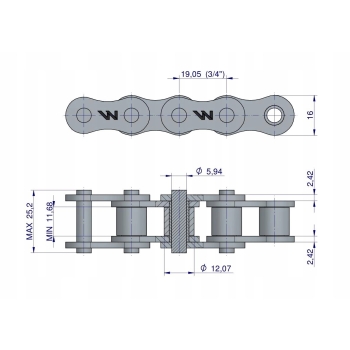 Łańcuch rolkowy wzmocniony przemysłowy 12BH-1(R1 3/4) 2.5 m WARYŃSKI