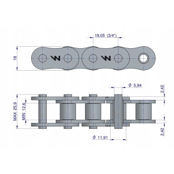 Łańcuch rolkowy wzmocniony 12A-1 ANSI A 60 (R1 3/4) 2.5m WARYŃSKI