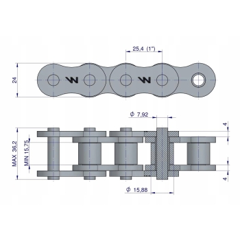 Łańcuch rolkowy wzmocniony przemysłowy 16AH-1 ANSI A 80H R1-1 2.5m WARYŃSKI