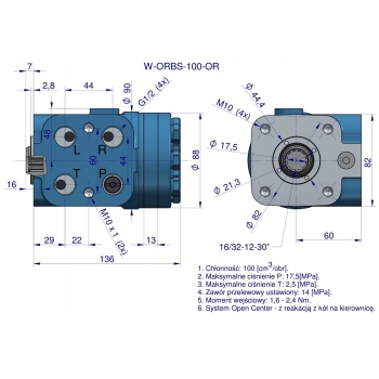 Orbitrol hydrauliczny W-ORBS-OR 100 cm3/obr z zaworami Open Center WARYŃSKI