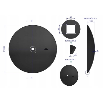 Talerz gładki fi 660 otwór 35x35 stal borowa 8mm WARYŃSKI