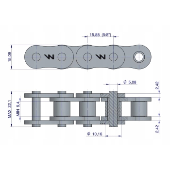 Łańcuch rolkowy wzmocniony przemysłowy 10AH-1 ANSIA 50H R1 5/8 5m WARYŃSKI