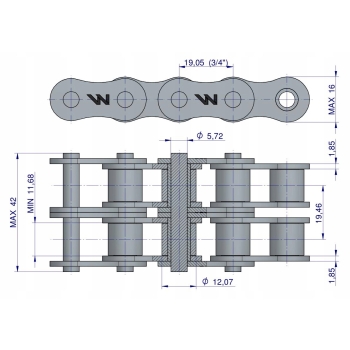 Łańcuch rolkowy 12B-2 (R2 3/4) 5 m WARYŃSKI