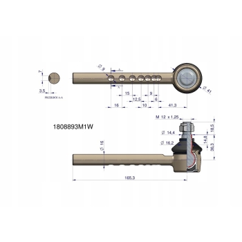 Przegub kierowniczy 165,3mm 1808893M1 WARYŃSKI