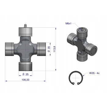 Krzyżak wału szerokokątnego 35.00×106.33 - 35.00x113.80 Seria 8 WARYŃSKI