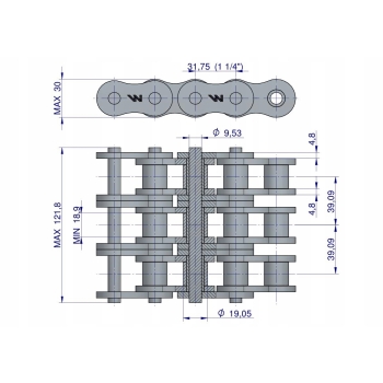 Łańcuch rolkowy wzmocniony przemysłowy 20AH3 ANSIA 100HR3 1.1/4 5m WARYŃSKI