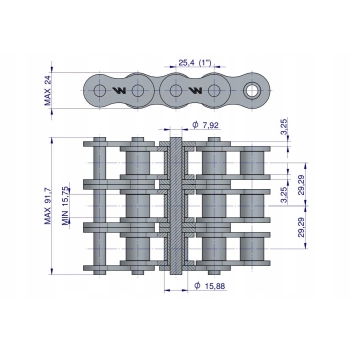Łańcuch rolkowy wzmocniony 16A-3 ANSI A 80 (R3 1) 5 m WARYŃSKI