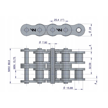 Łańcuch rolkowy wzmocniony przemysłowy 16AH-2 ANSI A 80H (R2 1) 5m WARYŃSKI
