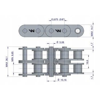 Łańcuch rolkowy prosta płytka 10B-2 (R2 5/8) 5 m WARYŃSKI