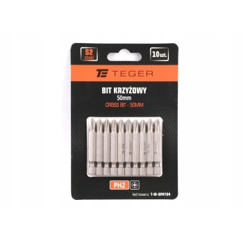 Bit krzyżowy PH 50 mm/PH2 (ZESTAW 10 SZT) TEGER, T-W-BPH104