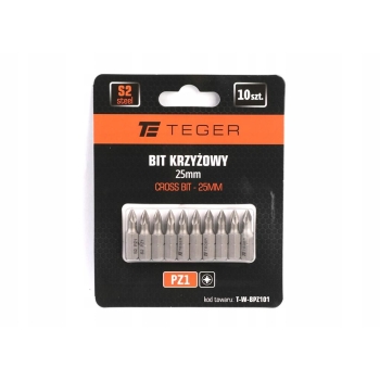 Bit krzyżowy PZ 25 mm PZ1 (ZESTAW 10 SZT) TEGER, T-W-BPZ101
